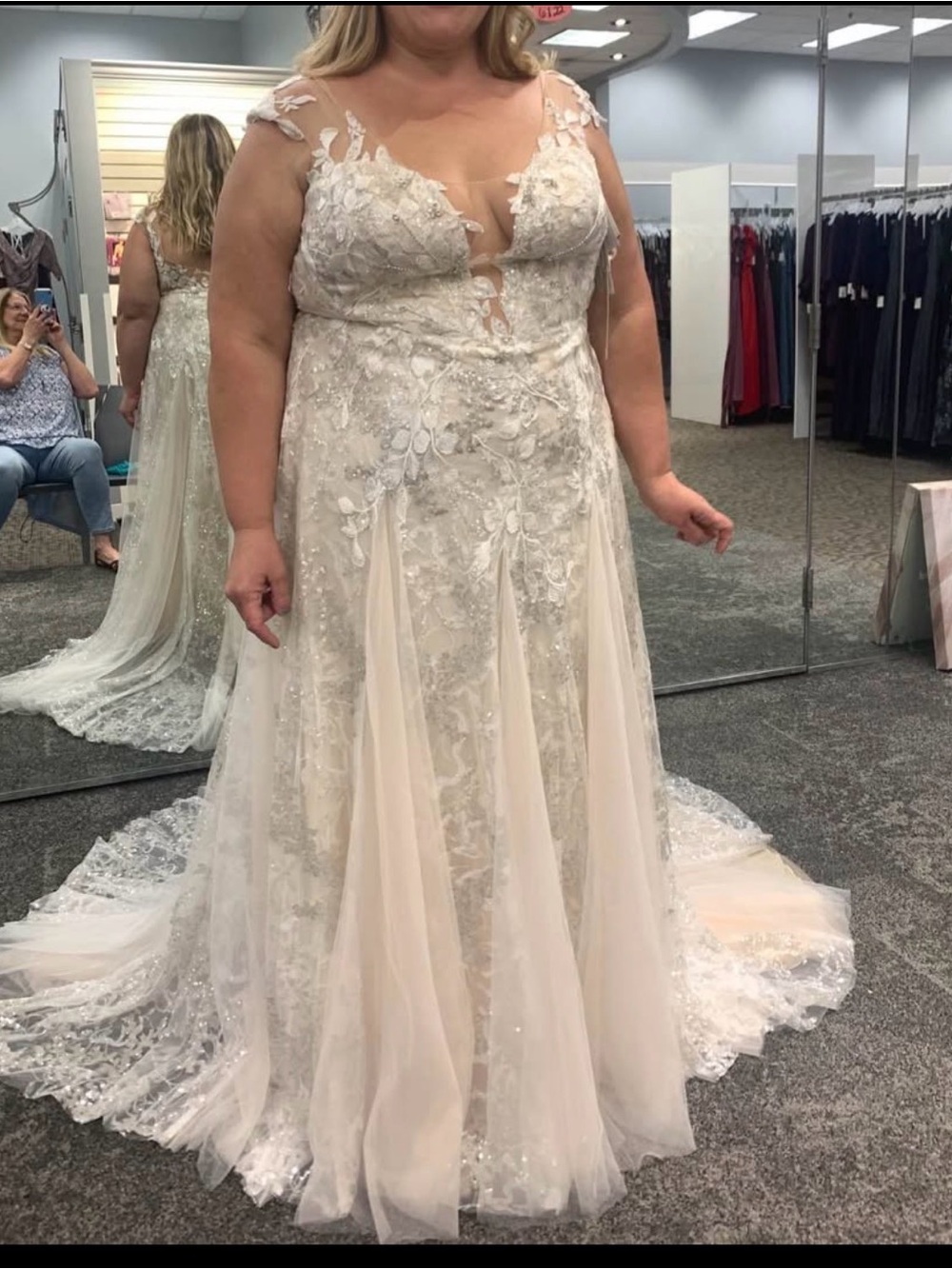 Embellished Ivory Lace A-Line Wedding Dress PLUS SIZE
